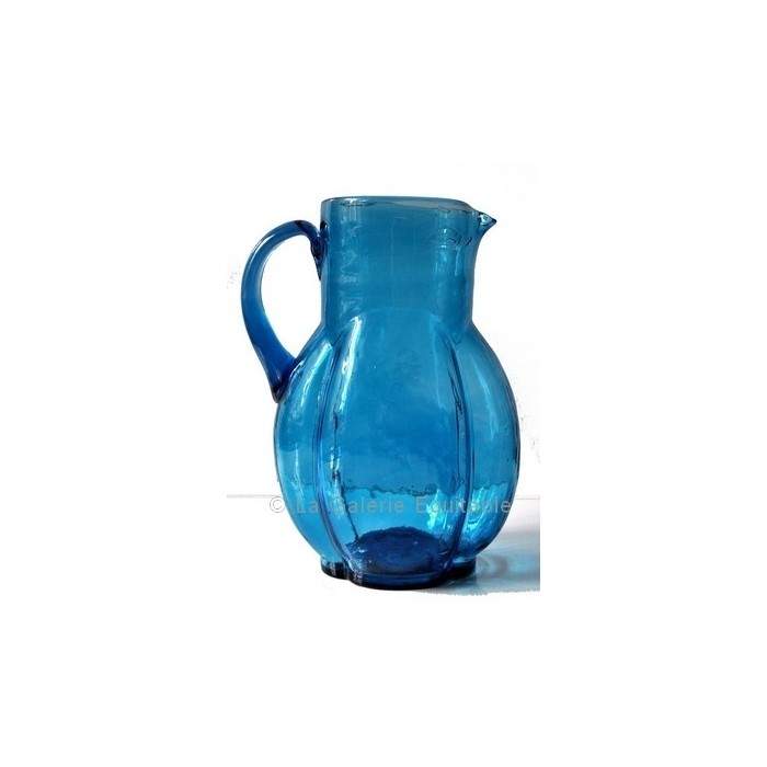 Pichet Carafe en verre turquoise - La Galerie Equitable