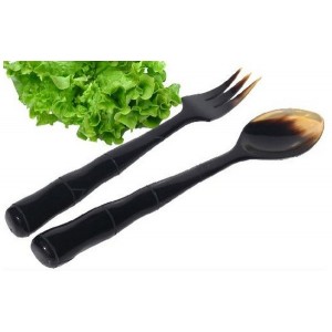 Couverts à salade en corne noire - La Galerie Equitable