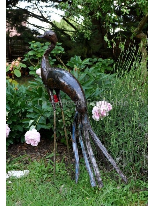 Oiseaux en metal recycle pour le jardin grue - La Galerie Equitable