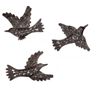 3 oiseaux en métal martelé à accrocher au mur - La Galerie Equitable