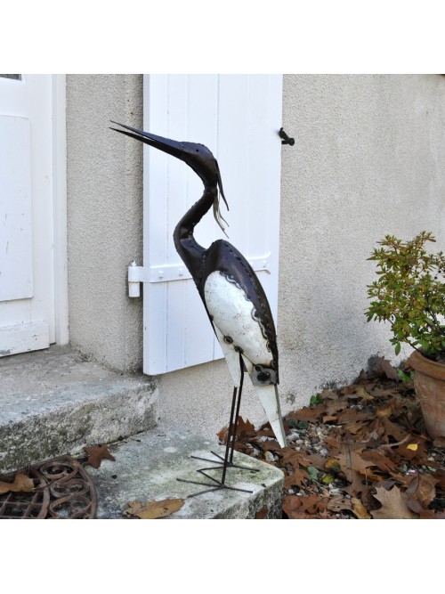 Aigrette blanche en métal recyclé pour le jardin