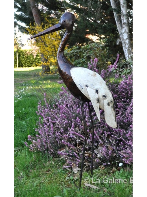 Cigogne en métal recyclé équitable pour le jardin