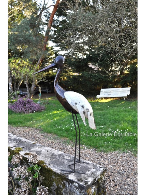 Décor de jardin cigogne en métal