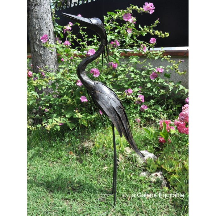 Oiseau héron en métal pour le jardin - La Galerie Equitable