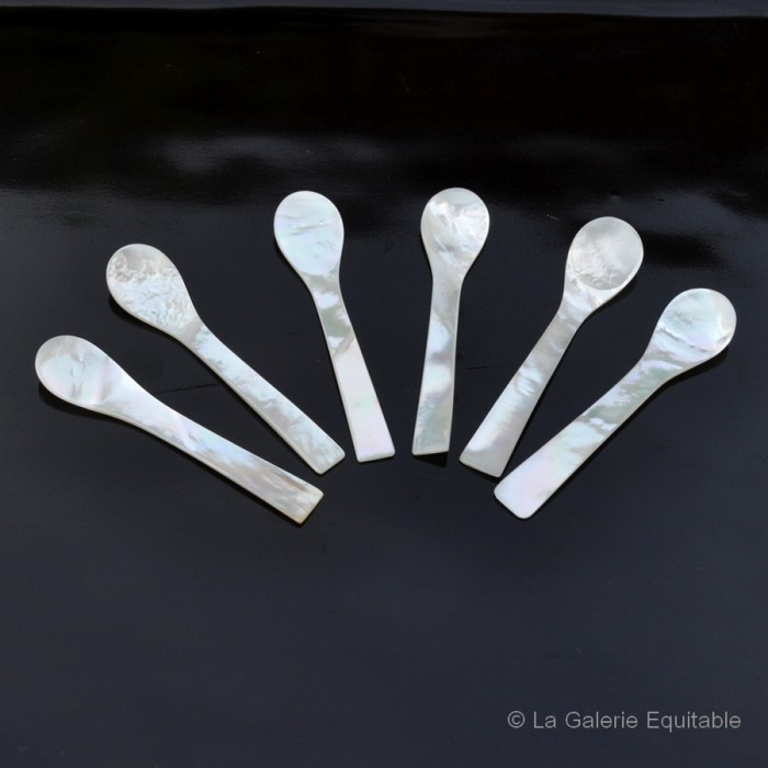 Lot De 6 Cuillères à Caviar En Nacre Véritable – 7 Cm, Fabriquées à La Main