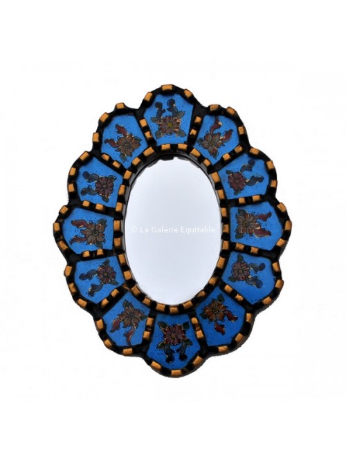 Miroir ovale bois et décor peint - La Galerie Equitable