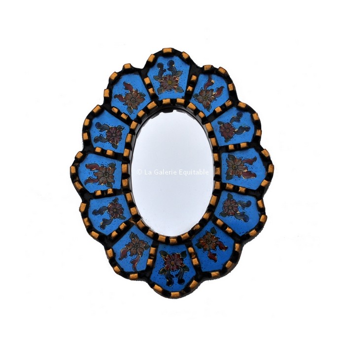Miroir ovale bois et décor peint - La Galerie Equitable