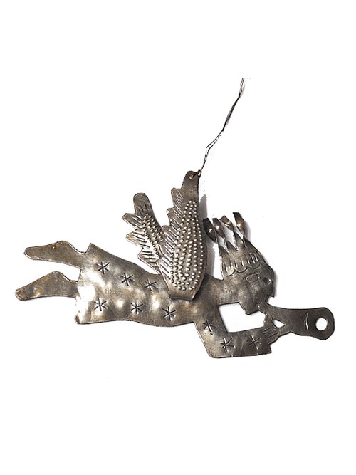 Petite décoration à suspendre ange à la trompette en métal - Commerce équitable