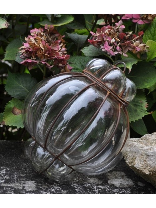 Lampe lanterne verre soufflé et fer forgé - La Galerie Equitable