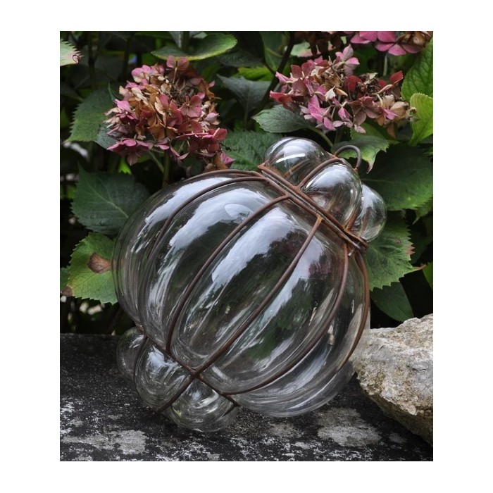 Lampe lanterne verre soufflé et fer forgé - La Galerie Equitable