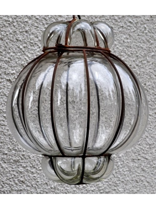 Lampe lustre en verre et fer forgé - La Galerie Equitable