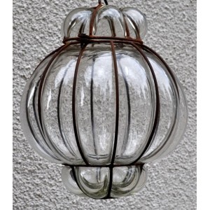 Lampe lustre en verre et fer forgé - La Galerie Equitable
