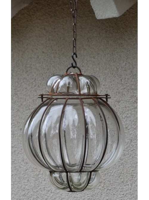 Lampe lustre en verre et fer forgé - La Galerie Equitable