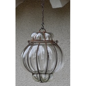 Lampe lustre en verre et fer forgé - La Galerie Equitable