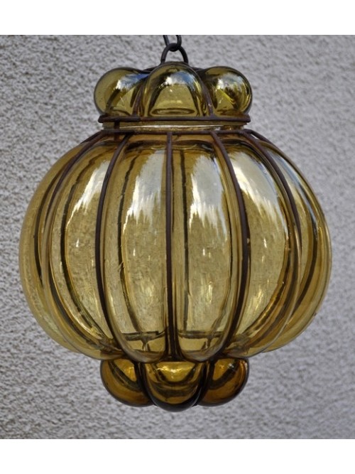 Lampe lustre en verre et fer forgé - La Galerie Equitable
