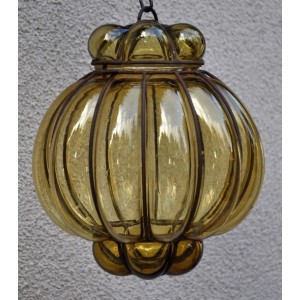 Lampe lustre en verre et fer forgé - La Galerie Equitable