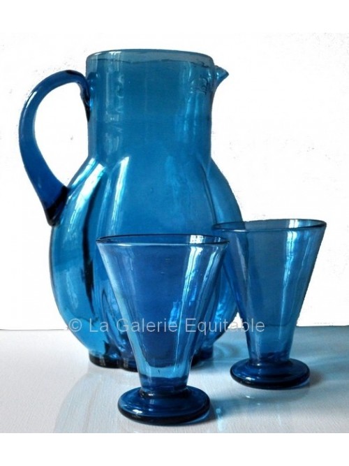 Pichet Carafe et verres turquoise -  La Galerie Equitable