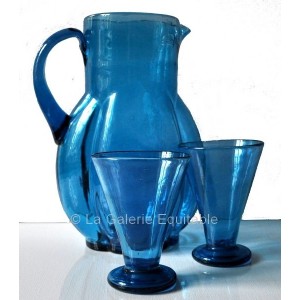 Pichet Carafe et verres turquoise -  La Galerie Equitable