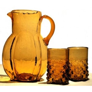 Carafe à eau ambre et verres - La Galerie Equitable