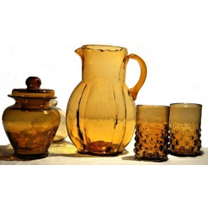 Carafe à eau ambre verres et pot - La Galerie Equitable